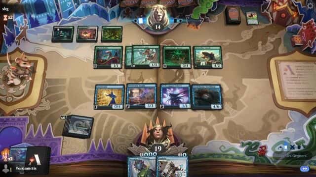 Watch MTG Arena Video Replay - Mono Blue Control by Veromortis VS Mono Green Midrange by skg - Alchemy Play