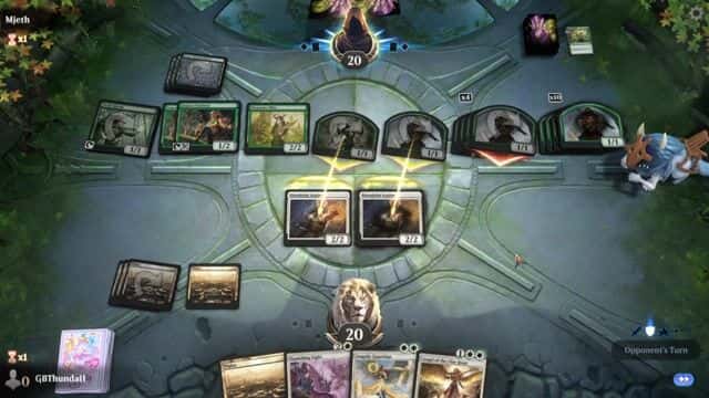 Watch MTG Arena Video Replay - Mono White Aggro by GBThundaII VS Mono Green Aggro by Mjeth - Historic Play