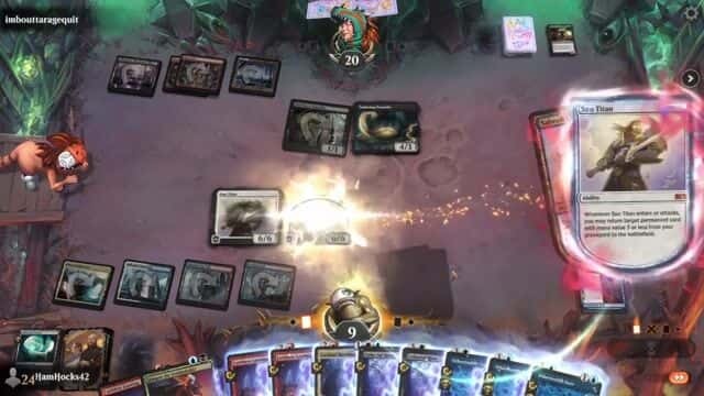 Watch MTG Arena Video Replay - 4 Color Sun Titan by HamHocks42 VS Rakdos Aggro by imbouttaragequit - Historic Challenge Match