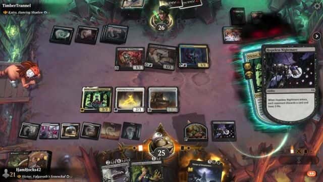 Watch MTG Arena Video Replay - Victor, Valgavoth's Seneschal by HamHocks42 VS Kaito, Dancing Shadow by TimberTrannel - Historic Brawl Challenge Match