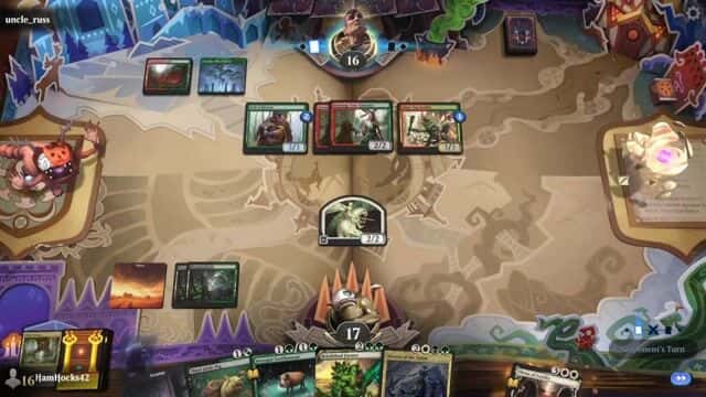 Watch MTG Arena Video Replay - Abzan Aggro by HamHocks42 VS Gruul Aggro by uncle_russ - Historic Challenge Match