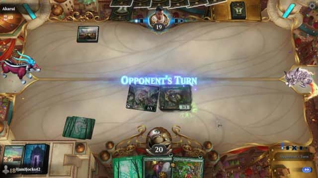 Watch MTG Arena Video Replay - Mono Green Aggro by HamHocks42 VS Selesnya Aggro by Akarui - Explorer Play