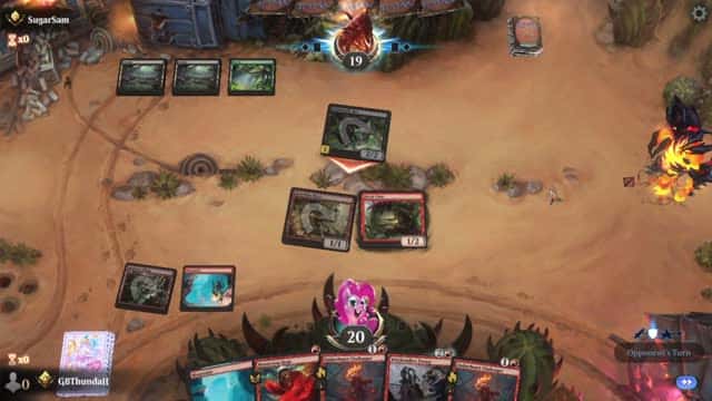 Watch MTG Arena Video Replay - Mono Red Aggro by GBThundaII VS Golgari Aggro by SugarSam - Standard Ranked