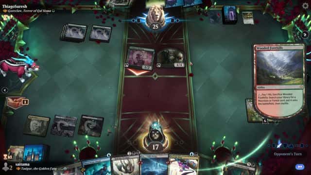 Watch MTG Arena Video Replay - Tasigur, the Golden Fang by saitama VS Goreclaw, Terror of Qal Sisma by ThiagoSuresh - Historic Brawl