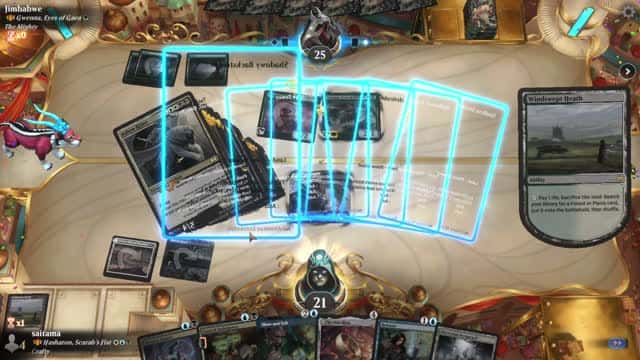 Watch MTG Arena Video Replay - Hashaton, Scarab's Fist by saitama VS Gwenna, Eyes of Gaea by Jimbabwe - Historic Brawl