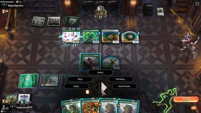 Watch MTG Arena Video Replay - Simic Midrange by ToneLoc1899 VS Selesnya Midrange by MajorSpence - Standard Ranked