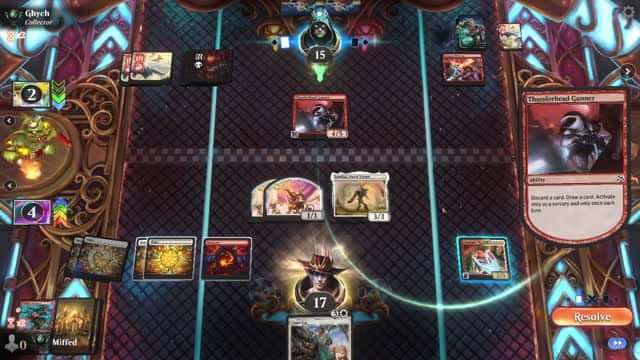 Watch MTG Arena Video Replay - Boros Aggro by Miffed VS Rakdos Midrange by Ghych - Premier Draft Ranked