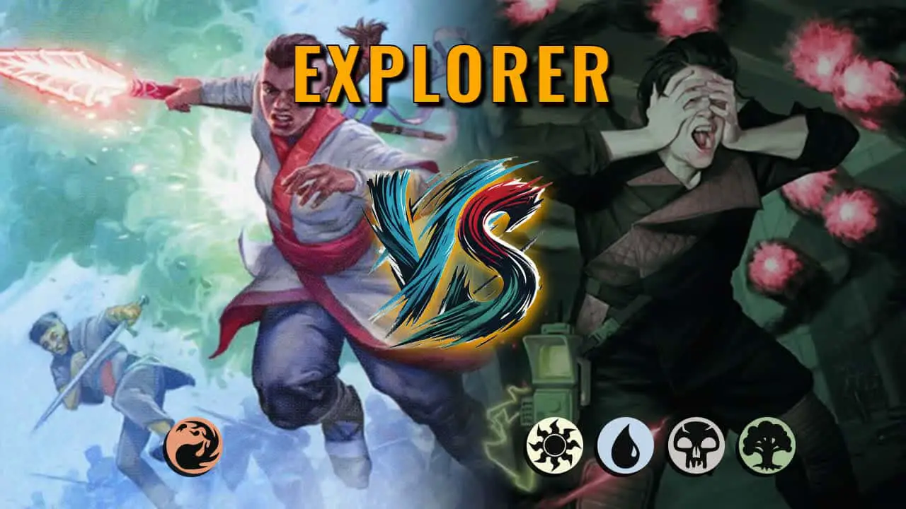 Watch MTG Arena Explorer Video - Mono Red Aggro by Khat VS WUBG Midrange by Mortimer - cfa601