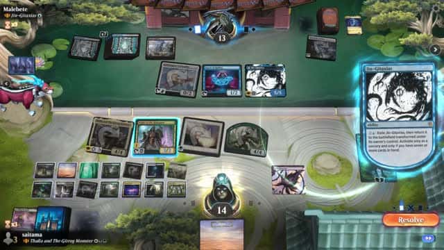 Watch MTG Arena Video Replay - Thalia and The Gitrog Monster by saitama VS Jin-Gitaxias by Malebete - Historic Brawl