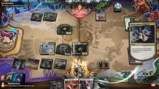 Watch MTG Arena Video Replay - Kambal, Profiteering Mayor by HamHocks42 VS Tamiyo, Compleated Sage by TacoDivision - Historic Brawl Challenge Match