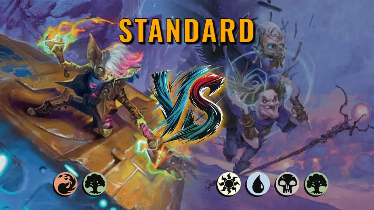 Watch MTG Arena Standard Video - Gruul Aggro by CunicoliGoblin VS WUBG Midrange by YiffyCupcake - 1313db