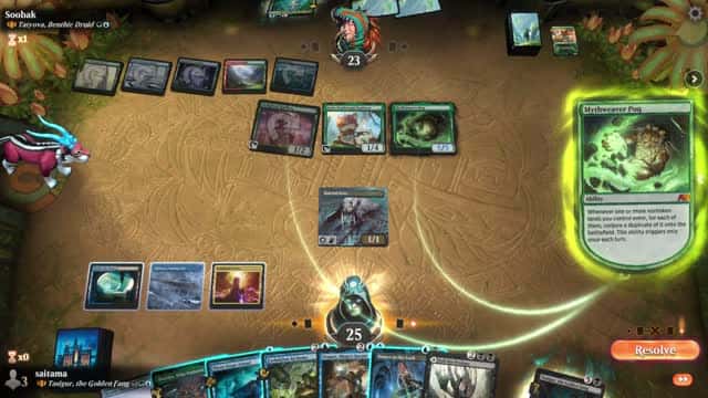 Watch MTG Arena Video Replay - Tasigur, the Golden Fang by saitama VS Tatyova, Benthic Druid by Soobak - Historic Brawl