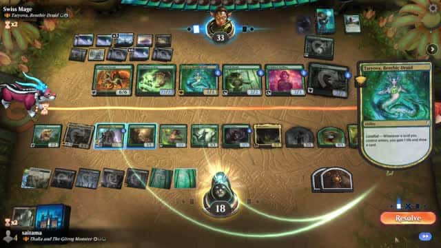 Watch MTG Arena Video Replay - Thalia and The Gitrog Monster by saitama VS Tatyova, Benthic Druid by Swiss Mage - Historic Brawl