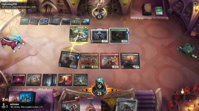 Watch MTG Arena Video Replay - Alesha, Who Laughs at Fate by saitama VS Derevi, Empyrial Tactician by LightningXIII - Historic Brawl