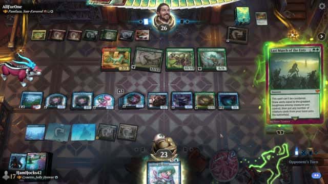 Watch MTG Arena Video Replay - Cynette, Jelly Drover by HamHocks42 VS Pantlaza, Sun-Favored by AllForOne - Historic Brawl Challenge Match