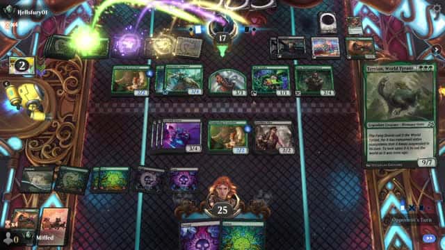 Watch MTG Arena Video Replay - Golgari Aggro by Miffed VS Golgari Midrange by Hellsfury01 - Premier Draft Ranked