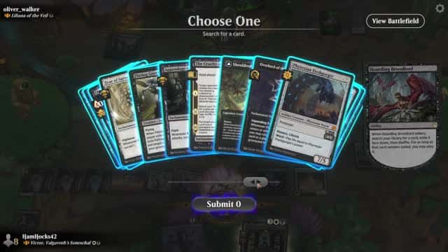 Watch MTG Arena Video Replay - Victor, Valgavoth's Seneschal by HamHocks42 VS Liliana of the Veil by oliver_walker - Standard Brawl Challenge Match