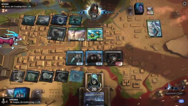 Watch MTG Arena Video Replay - Tasigur, the Golden Fang by saitama VS Kiora, the Crashing Wave by atxrax - MWM Brawl Builder