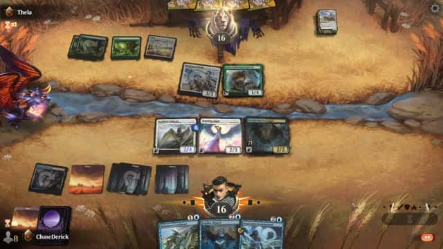 Watch MTG Arena Video Replay - 4 Color Midrange by ChaseDerick VS Selesnya Midrange by Thela - Premier Draft Ranked