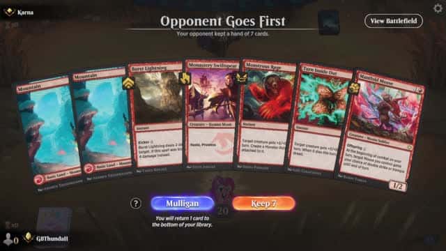 Watch MTG Arena Video Replay - Mono Red Aggro by GBThundaII VS Jund Midrange by Karna - Standard Ranked