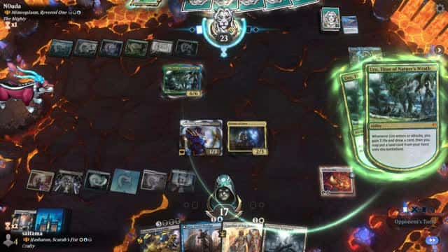 Watch MTG Arena Video Replay - Hashaton, Scarab's Fist by saitama VS Mimeoplasm, Revered One by N0uda - Historic Brawl