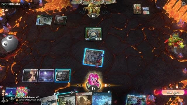 Watch MTG Arena Video Replay - Tainted Pact by FruitsPunchSamuraiG VS 5 Color Omnath by TeffTeLbKa - Timeless Traditional Ranked