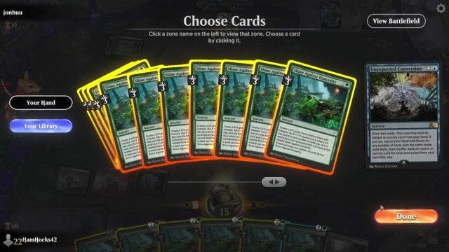 Watch MTG Arena Video Replay - Rogue by HamHocks42 VS Mono Green by jonhuu - Historic Play