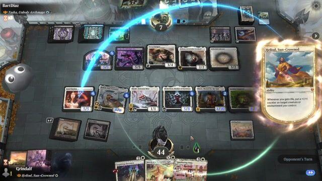 Watch MTG Arena Video Replay - Heliod, Sun-Crowned by Grindalf VS Tasha, Unholy Archmage by BartDiaz - Historic Brawl