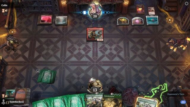 Watch MTG Arena Video Replay - Mono Green by HamHocks42 VS Big Red by Colin - Standard Play
