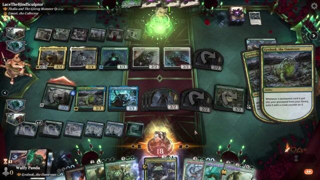 Watch MTG Arena Video Replay - Grolnok, the Omnivore by Wulfy Panda VS Thalia and The Gitrog Monster by LaceTheHindSculptor - MWM Yargle Standard Brawl