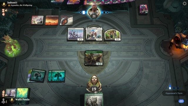 Watch MTG Arena Video Replay - Mono Green Devotion by Wulfy Panda VS Boros Aggro by Judson11 - Historic Traditional Ranked