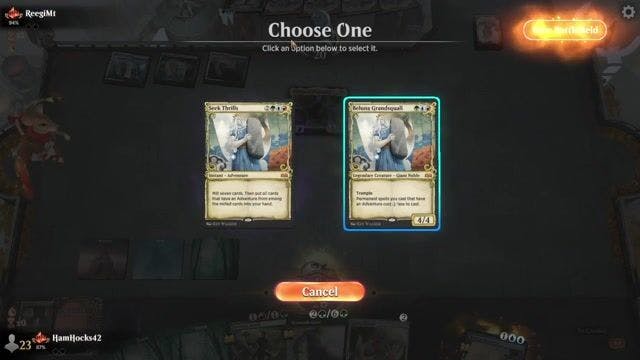 Watch MTG Arena Video Replay - Temur Adventures by HamHocks42 VS Esper Greasefang by ReegiMt - Explorer Traditional Ranked