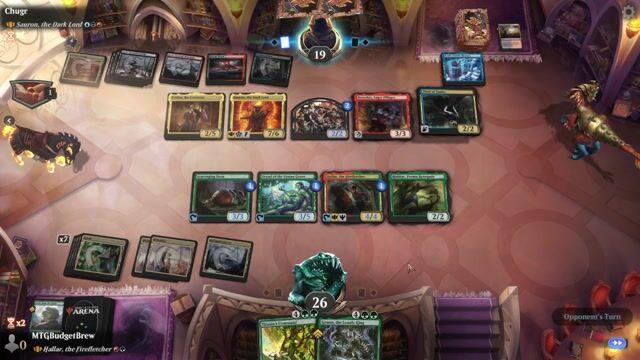 Watch MTG Arena Video Replay - Hallar, the Firefletcher by MTGBudgetBrew VS Sauron, the Dark Lord by Chugr - Historic Brawl