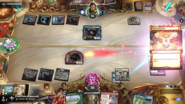 Watch MTG Arena Video Replay - 5 Color Omnath by FruitsPunchSamuraiG VS Rogue by Stefywefy215 - Timeless Traditional Ranked