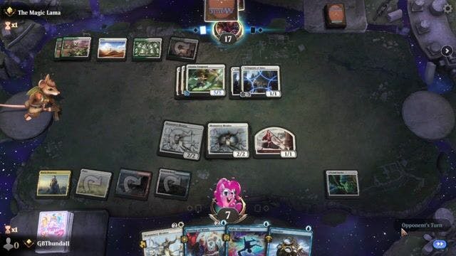 Watch MTG Arena Video Replay - Jeskai Prowess by GBThundaII VS Selesnya Auras by The Magic Lama - Explorer Ranked