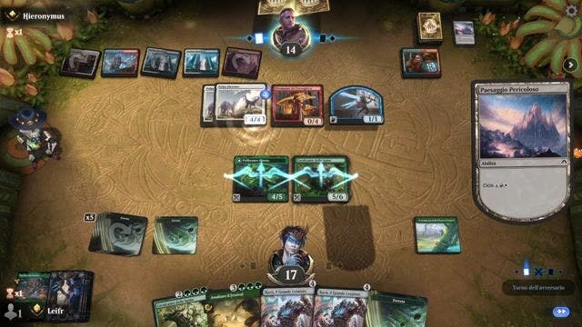 Watch MTG Arena Video Replay - Mono Green Devotion by Leifr VS Jeskai Cycling by Hieronymus - Historic Ranked