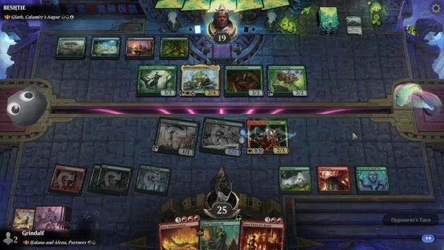 Watch MTG Arena Video Replay - Halana and Alena, Partners by Grindalf VS Glarb, Calamity's Augur by BESHTIE - Historic Brawl Challenge Match