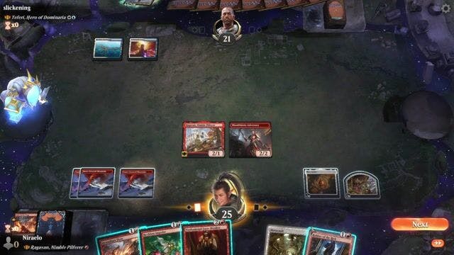 Watch MTG Arena Video Replay - Ragavan, Nimble Pilferer by Niraelo VS Teferi, Hero of Dominaria by slickening - Historic Brawl