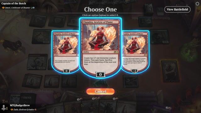 Watch MTG Arena Video Replay - Zada, Hedron Grinder by MTGBudgetBrew VS Imoti, Celebrant of Bounty by Captain of the Botch - Historic Brawl