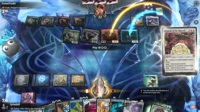 Watch MTG Arena Video Replay - Teferi, Who Slows the Sunset by Grindalf VS Etali, Primal Conqueror by AsunaYuuki - Historic Brawl