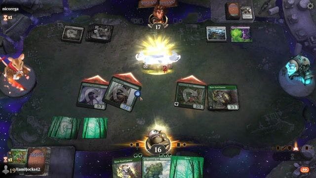 Watch MTG Arena Video Replay - Mono Green by HamHocks42 VS Mono Black Discard by nicorega - Explorer Play