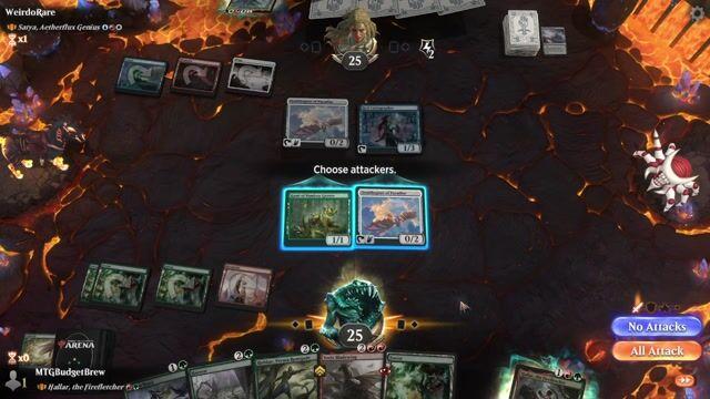 Watch MTG Arena Video Replay - Hallar, the Firefletcher by MTGBudgetBrew VS Satya, Aetherflux Genius by WeirdoRare - Historic Brawl