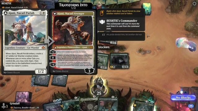 Watch MTG Arena Video Replay - Tatyova, Benthic Druid by Grindalf VS Ajani, Nacatl Pariah by BESHTIE - Historic Brawl Challenge Match