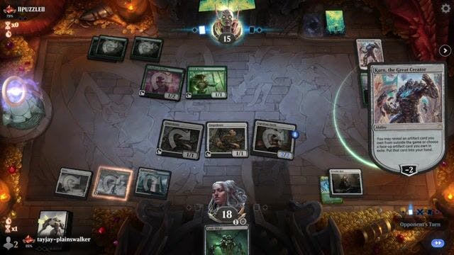 Watch MTG Arena Video Replay - Azorius Artifacts by tayjay-plainswalker VS Mono Green by llPUZZLEll - Historic Traditional Ranked