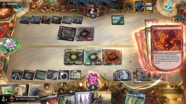 Watch MTG Arena Video Replay - 5 Color Omnath by FruitsPunchSamuraiG VS 5 Color Omnath by GlydeFox - Timeless Traditional Ranked