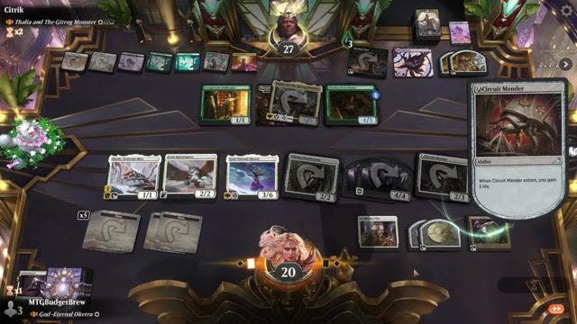 Watch MTG Arena Video Replay - God-Eternal Oketra by MTGBudgetBrew VS Thalia and The Gitrog Monster by Citrik - Historic Brawl