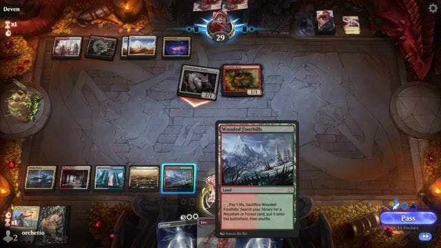 Watch MTG Arena Video Replay - 4 Color Omnath by orchetto VS Red Deck Wins by Deven - Timeless Metagame Challenge