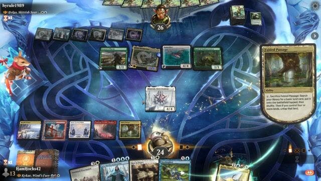 Watch MTG Arena Video Replay - Kykar, Wind's Fury by HamHocks42 VS Helga, Skittish Seer by hyrule1989 - Historic Brawl