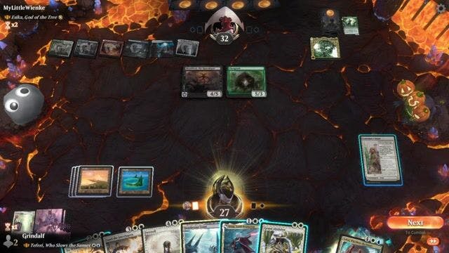 Watch MTG Arena Video Replay - Teferi, Who Slows the Sunset by Grindalf VS Esika, God of the Tree by MyLittleWienke - Historic Brawl