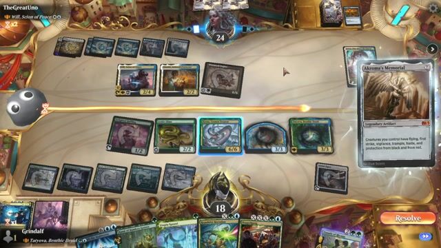 Watch MTG Arena Video Replay - Tatyova, Benthic Druid by Grindalf VS Will, Scion of Peace by TheGreatUno - Historic Brawl